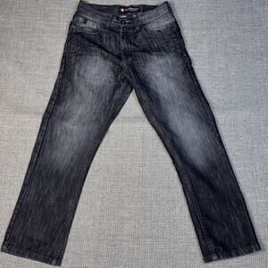 Southpole Jeans Mens 32x30 Black Straight Denim Pants Y2K Streetwear Whiskered